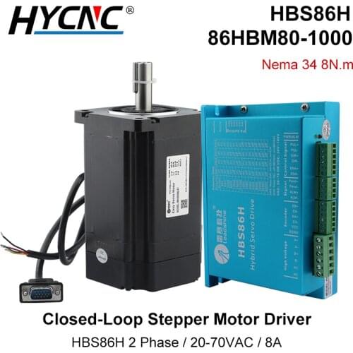 Leadshine HBS86H Stepper Servo Kit 2Phase 20-70VAC 8A Stepper Motor Driver +86HSM80 8NM Closed Loop Motor With 3M Encoder Cable