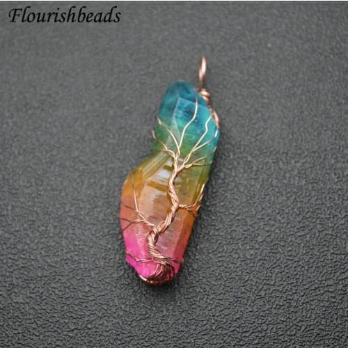 Winding Wire Life Tree Guard Colorful Crystal Natural Gemstone Pendant Fit Necklace Jewelry DIY Stuff