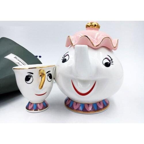 New Version Cartoon Beauty And The Beast Teapot Mug Mrs Potts Chip Tea Pot Cup Sugar Bowl Cogsworth Coffee Pot Lovely Gift