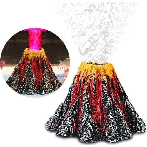 New Aquarium Volcano Stone Decoration Fish Tank Bubble Volcano Eruption Decor Aquarium Ornament Used With Air Pump LED Light