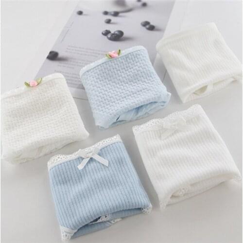 New Arrived 4Pcs/Lot Girl Panties Underwear Lace Briefs Cotton Lingerie Soft Comfortable Bowknot Cartoon Panty Wholesale LANBAI