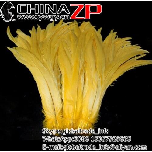 Wholesale in CHINAZP Factory 500pieces/lot 40~35cm(16~14inch) Length Top Quality Dyed Yellow Rooster Chicken Tail Feather