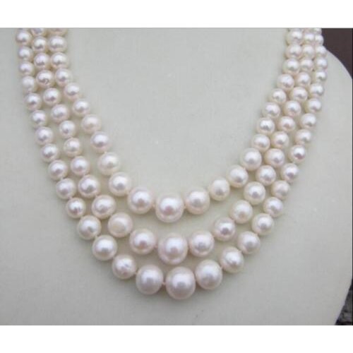 3 row AAA+ 7-12 MM south white pearl necklace 17-19"