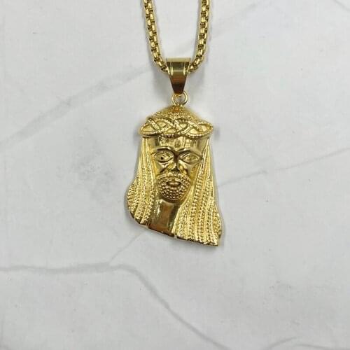 Religious Jesus Head Pendant Necklace gold color For Mens Hip Hop Jewelry Gift