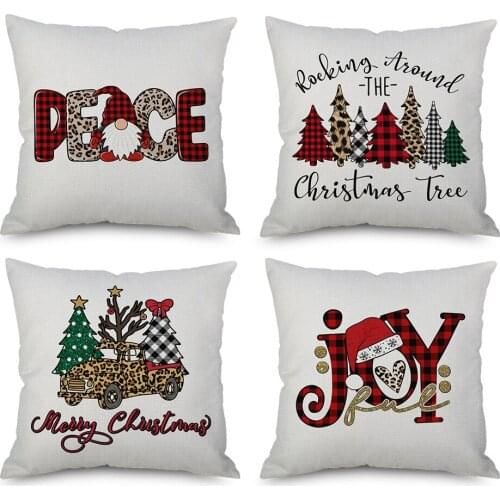 Merry Christmas Trees Pillow Covers Linen Throw Pillow Cushion Covers No Filler 18“X18” 4 PCS No filler For Holiday Party Decor