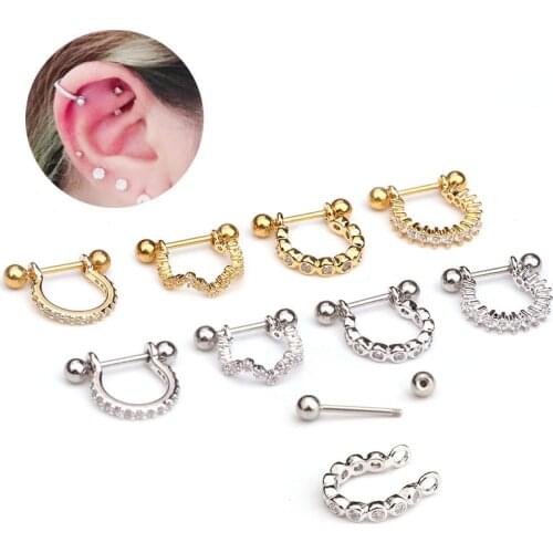 1PC Stainless Steel Ear Piercing Barbell With Cz Hoop Cartilage Helix Daith Rook Lobe Earring Ear Piercing Jewelry 1Pcs