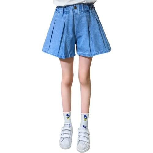 Summer Kids Denim Pleated Shorts for Girls 13 years to 4 years Teenage Fashion Clothing Casual Short Pants Girls New Arrival