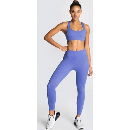 Cross-Border New Womens Back Buckle Solid Color Yoga Fitness Sports Suit Thicken Elastic Work Out Clothing Fitness Apparel Set