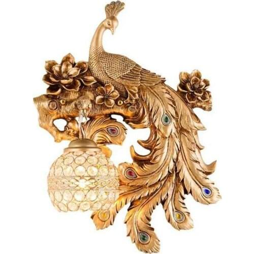Vintage LED Wall Lamps for Dining-Room Industrial Home Decor Peacock Crystal Wall Light Bedroom Bedside Wall Sconce Lamp Fixture