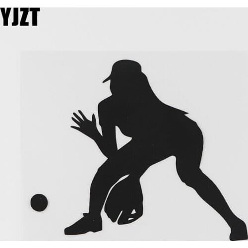 YJZT 12.2CMX10.4CM Girl Athlete Softball Baseball Decal Vinyl Car Sticker Black/Silver 8A-0788