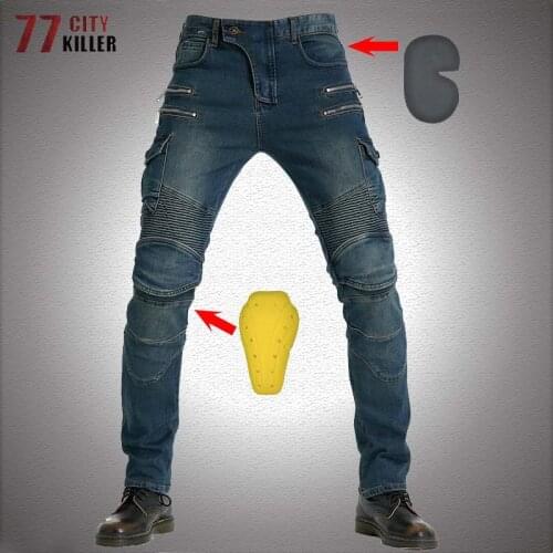 Zipper Motorcycle Denim Pants Men Classic Elasticity Motorbike Cycling Jeans Mens Motocross Riding Trousers Free Protective Gear