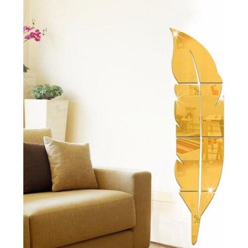3D Mirror Wall Sticker DIY Feather Wall Sticker for Living Room Art Home Decor Vinyl Decal Acrylic Sticker Mural Wall Decoration