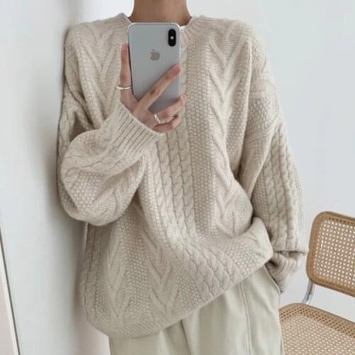 Wavsiyier Elegant d Knitted Autumn Pullover Sweater Women Jumper Solid Loose Winter 2020 Korean Thick Vintage Loose Cute