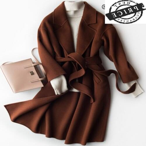 100% Wool Coat Female Elegant Winter Jacket Women Clothes 2021 Korean Cashmere Long Jacket + Belt Ladies Coats Hiver 1a22