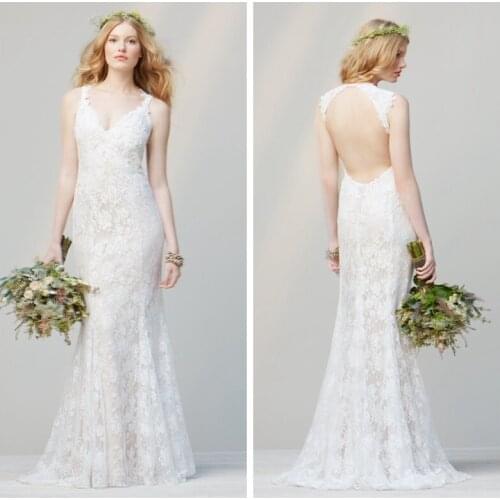 Simple lace mermaid sexy v-neck backless 2018 new hot vestido de noiva casamento appliques long brides bridesmaid dresses