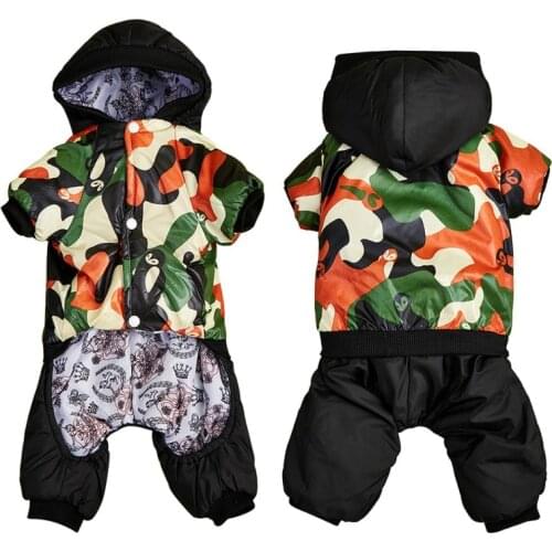 Winter Warm Dog ClothesPet Dog Windproof Coat Thicken Pet Jumpsuit For Dogs Clothing Hoodies 4-legged Jacket Pet Costumes