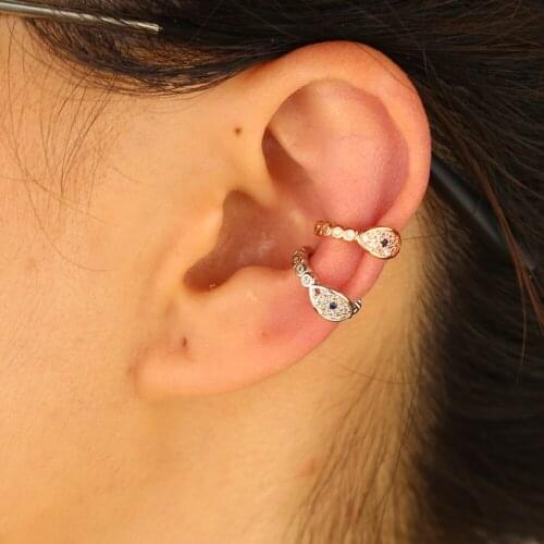 1 PIECE top quality fashion wedding jewelry tiny small evil eye beaded band simple minimal ear cuff no piercing clip on earring