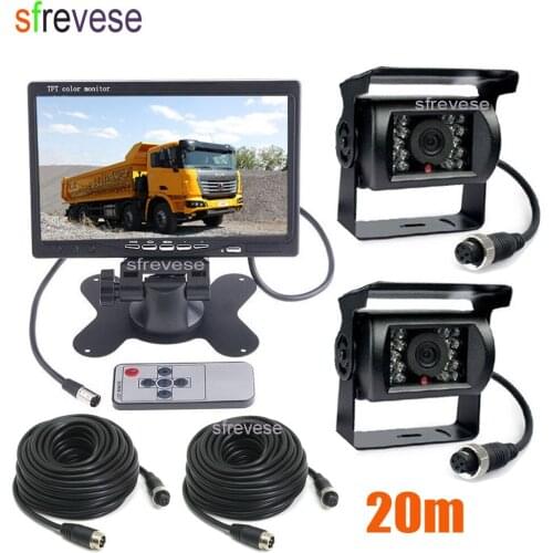 12V-24V 4Pin Car Bus Rear View Kit 7" LCD Monitor + 2x CCD IR Night Vision Waterproof Reversing Parking Backup Camera 20M Cable