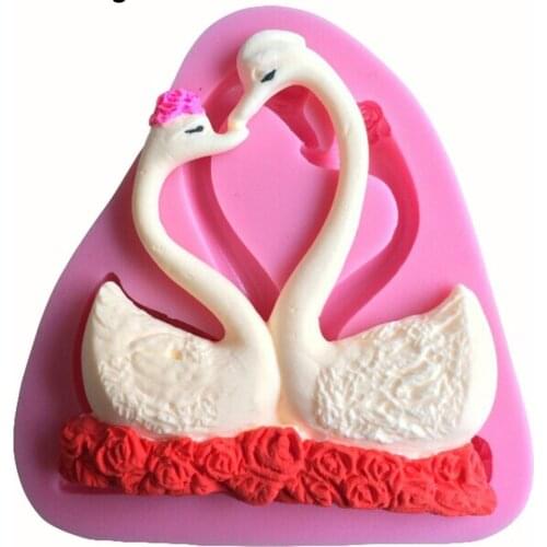 2Pcs Lovely Swan Shape 3D Fondant Silicone Mold Candle Chocolate Soap Moulds Wedding Cake Decorating Kitchen Baking
