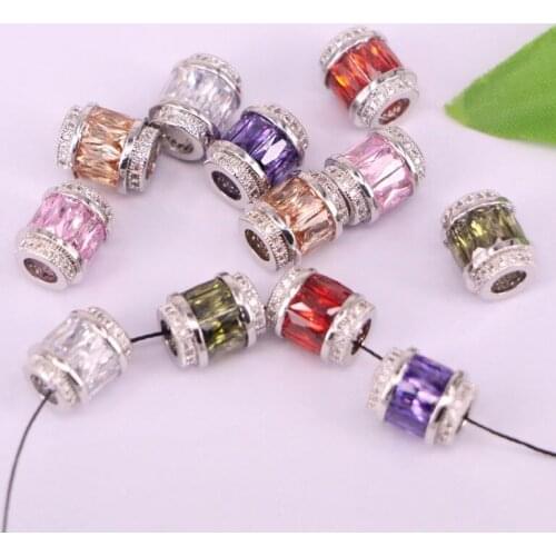 20Pcs Silver Color CZ Crystal Micro Pave Big Hole Spacer Beads For DIY Making Bracelet Necklace Jewelry Finding