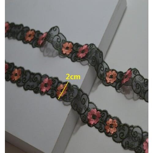 3 Meters/lot Width 2cm Green Leaf Pink Flower Embroidery Lace Trim Ribbon Fabric Sewing Supplies Craft For Garment Dress Curtain