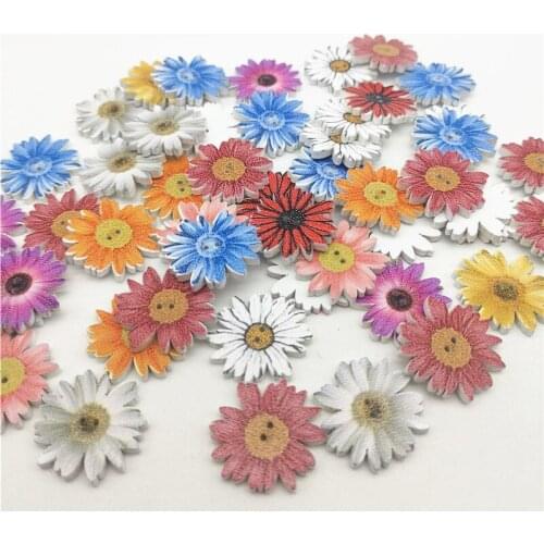 50pcs 20mm Mixed 2 Holes Daisy Flower Wood DIY Buttons 2 Holes Sewing Scrapbooking Embellishments Crafts