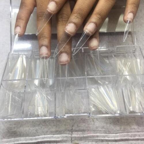 500pc/Box Pointy Stiletto Nail Tips Clear/Natural False Fake Manicure Acrylic Gel Diy Salon Suppliers Extra-Long Fingernail Claw