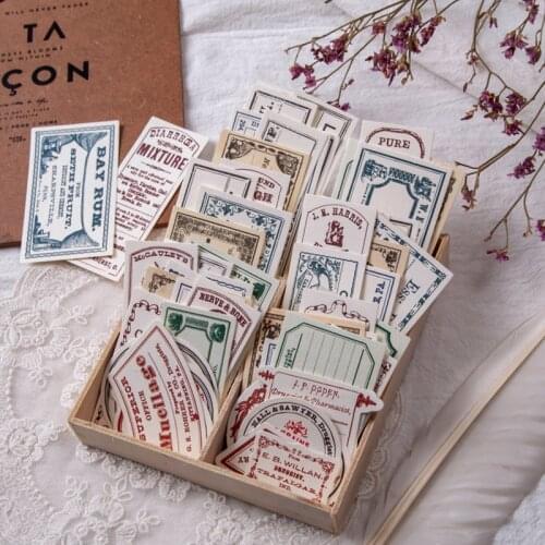 60Pcs Antique Old Label Material Paper Junk Journal Planner Craft Paper Scrapbooking Vintage Decorative DIY Craft Photo Albums