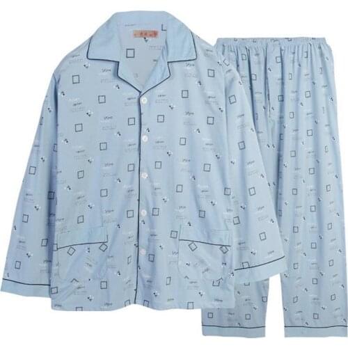 Free Shipping 2019 Mens Plus Size Long Sleeve Turn-down Collar Sleepwear Set Soft 100% Cotton Pajamas Nightgown Homewear 5XL