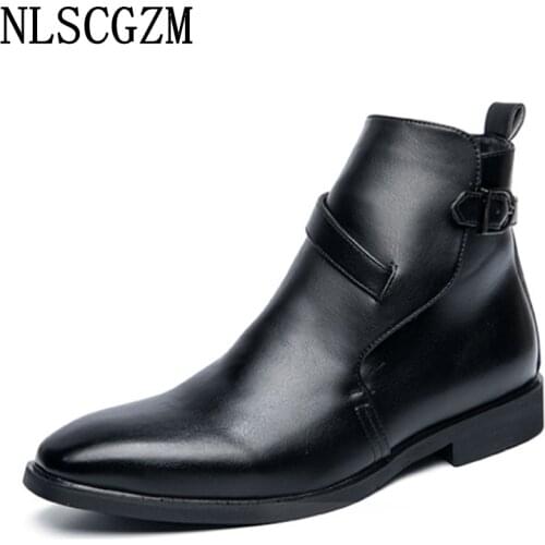 Double Monk Strap Shoes Ankle Boots for Men Male Leather Boots Men Black Boots Office 2021 Luxury Designer Shoes Zapatos Hombre