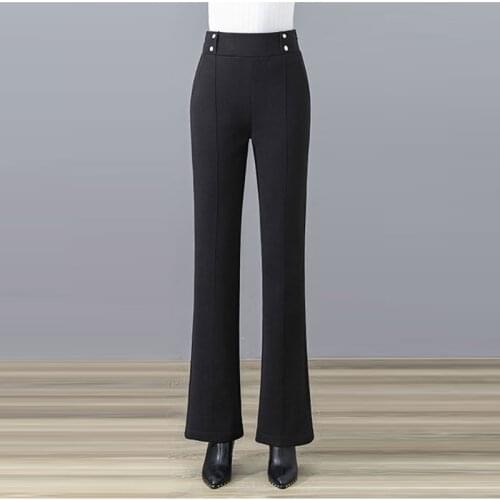 Women Plus Size 3XL Woolen Spring Autumn Pants Slim High Waist Boot Cut Pants Casual Loose Suit Trousers Solid Colors Mom Pants