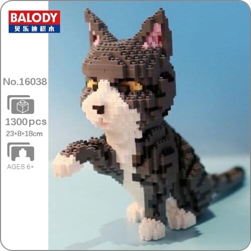 CB Balody 16038 Persian Cat Grey Kitten Animal Pet 3D Model DIY Mini Diamond Blocks Bricks Building Toy For Children No Box