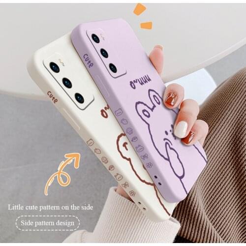Cute Bunny Bear Phone Case For Huawei P40 P40Lite P30 P20 Mate 40 40Pro 30 20 Pro Lite P Smart 2021 Y7a Liquid Silicone Cover