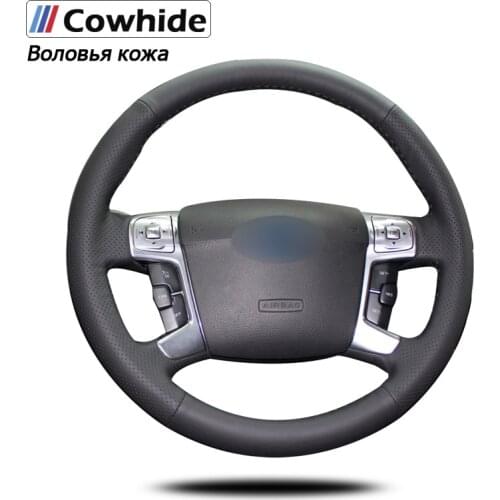 Black Genuine Leather Car Steering Wheel Cover for Ford Mondeo 2007-2012 Mk4 2008 2009 2010 2011