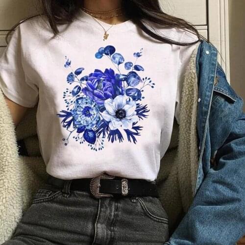 Women T-shirt Print Graphic Plant Elegant Ladies t-shirt with Short Sleeve Aesthetic Floral Flower Oversized T-Shirt Female Top