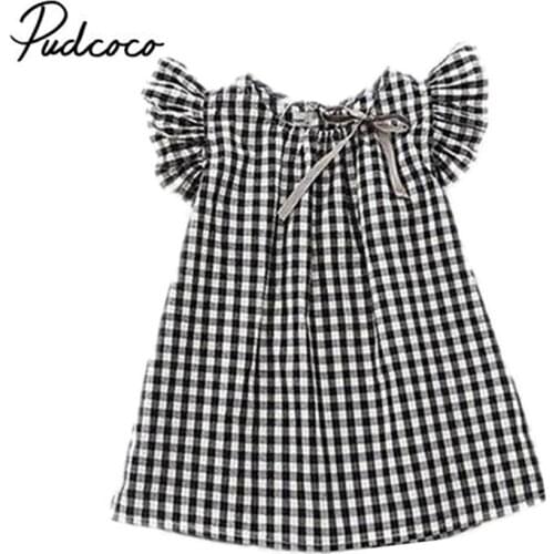 Cotton Toddler Kids Baby Girls Summer Lace Plaid O-Neck Princess Dress Party Wedding Pageant Dresses