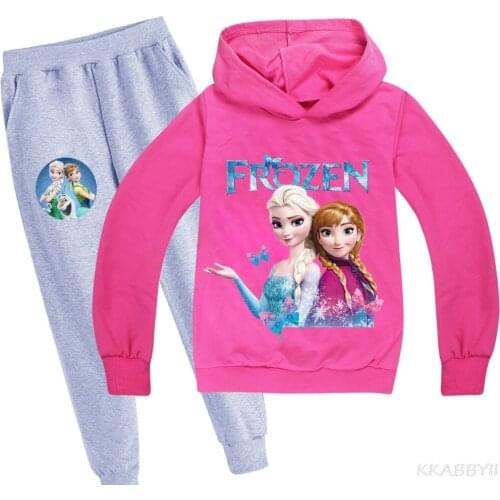 Frozen Cute Print Hoodie Pants Set Coat Trousers Hoody Sweatshirt Clothes for Boys Girls Kids Home Clothing