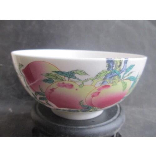 Exquisite Chinese Antique Imitation Porcelain Bowl with Peach and Flower Designs