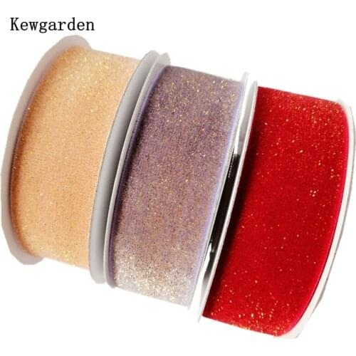 Kewgarden Handmade Tape DIY Hairbow Accessories Riband Golden Glitter Flocking Velvet Ribbon 1" 25mm Packing Webbing 10 Yards