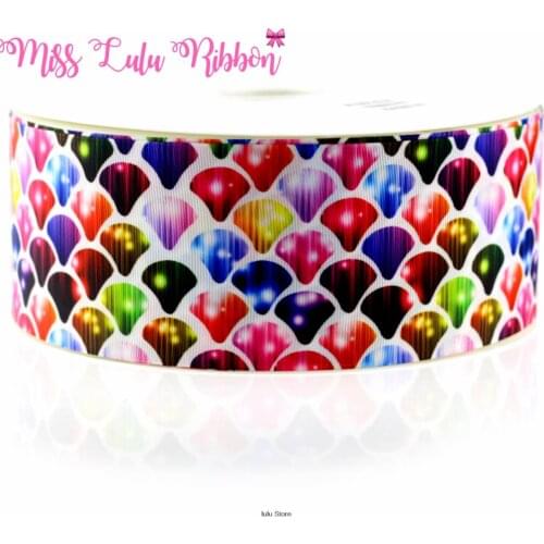 3"75mm glitter mermaid flower printed grosgrain ribbon 3/8" 1-1/2" /rainbow fish scale elastic ribbon handmade decorative bows