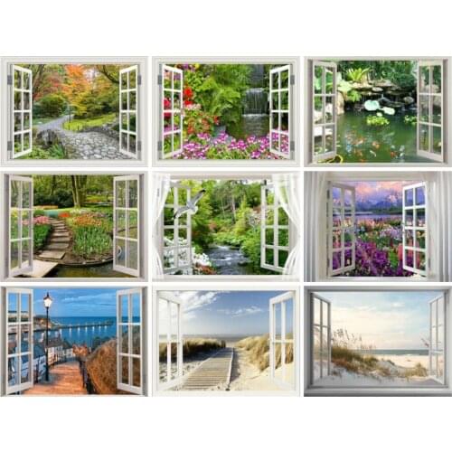 Round Full 5d Diamond Embroidery Landscape Cross Stitch Diamond Painting Full Square Window Bead Picture Kits Home Decoration