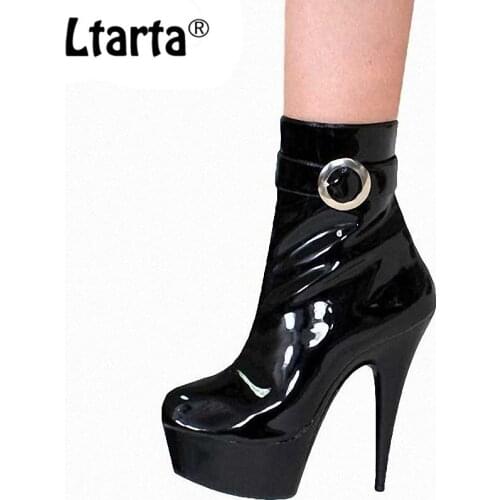 LTARTA 15 Cm Belt Buckled Boots Steel Pipe Dance Performance Boots Lacquer Super-high-heeled Boots,Low-heeled Boots LYP-C-042