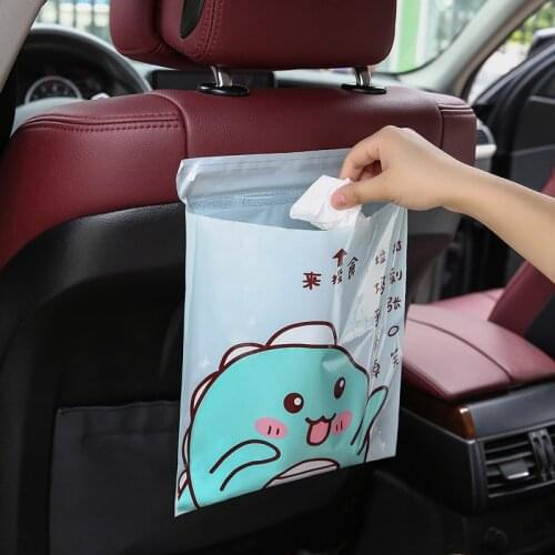 15pcs Portable Car Trash Bag Cute Cartoon Office Self-adhesive Garbage Vomit Cleaning Bags Disposable Kitchen Storage Accessorie