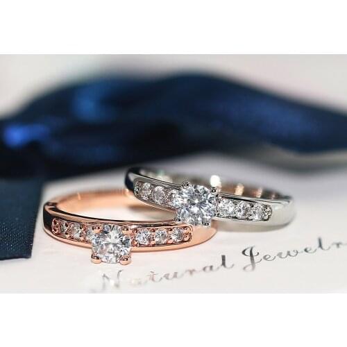 Cute Rose Gold Silver Color Ring with Bling Zircon Stone for Women Wedding Engagement Fashion Jewelry 2021