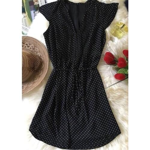 Mini Dress Women 2019 Summer Drawstring Dress Fashion Dot V-Neck Dress Polka Dot Mini Dresses Female vestidos