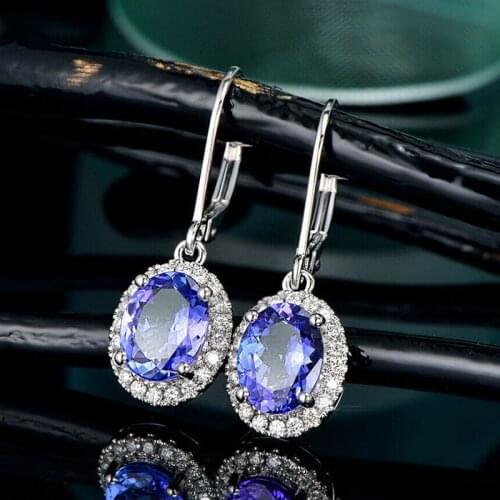 Trendy Female Crystal Oval Drop Earrings Charm Silver Color Wedding Earrings Cute Bride Blue Zircon Dangle Earrings For Women