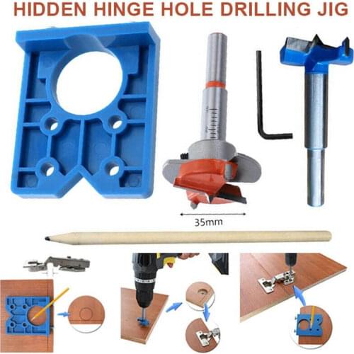 35mm Hinge Hole Drilling Guide Locator Cabinet/Door Hinge Jig Drill Bit Woodworking Hole Opener Installation Accessories Tool