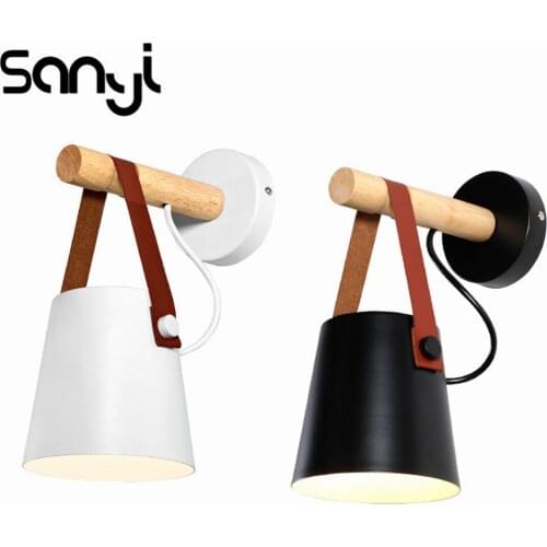 SANYI Retro Leather Wall Lamp Nordic Iron Wooden Leather Belt Pendant Lights Home Fixtures Decoration Modern Bedroom Wall Light