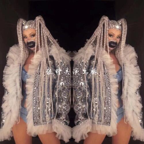 2021 New Nightclub Female Singer Dancer Sexy Shiny Jacket Catwalk Show Model Suit Dance Queen Stage Performance Clothes DWY5004