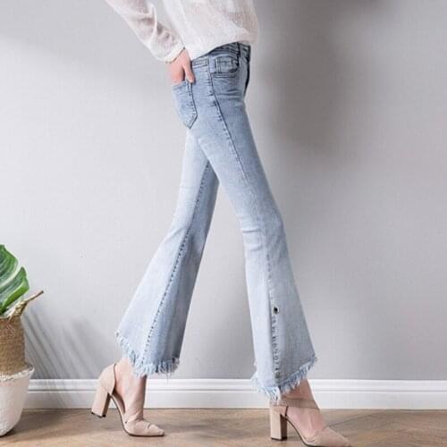 New Straight Tassel Loose High Waist Slim Fit Flare Pants Jeans Korean Fashion Full Length Trousers Top Quality Rivet Pants